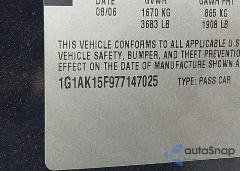 2007 Chevrolet Cobalt Ls from USA, damaged, VIN 1G1AK15F977147025